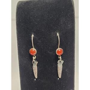 Unknown Hallmark 925 Sterling Silver Red Garnet Carrot Dangle Earrings Vegetable